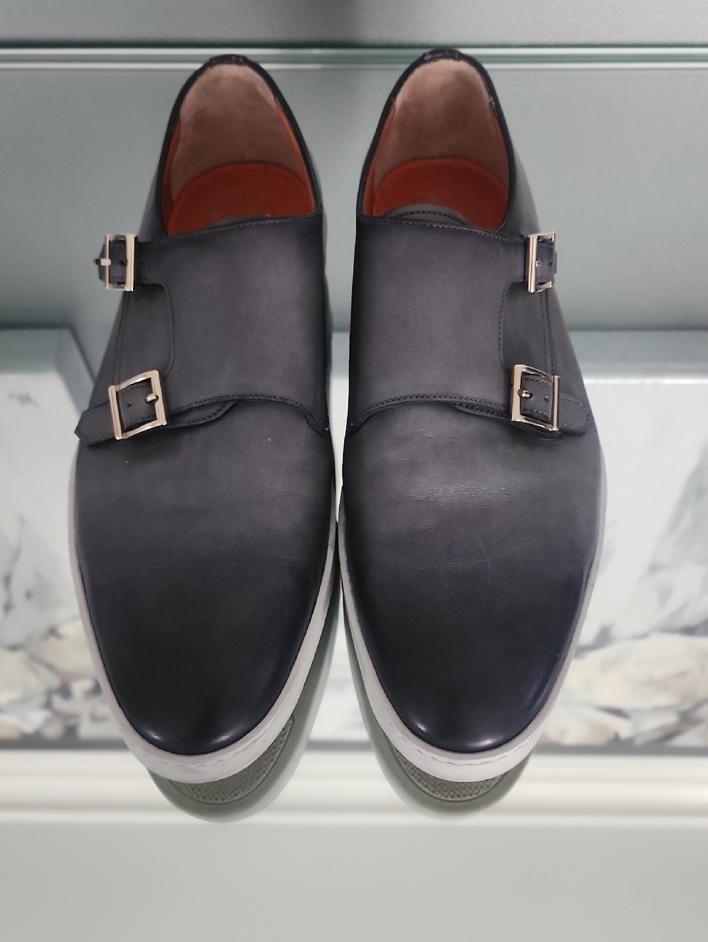 Santoni Men's Black Double Monk Strap Leather Shoes